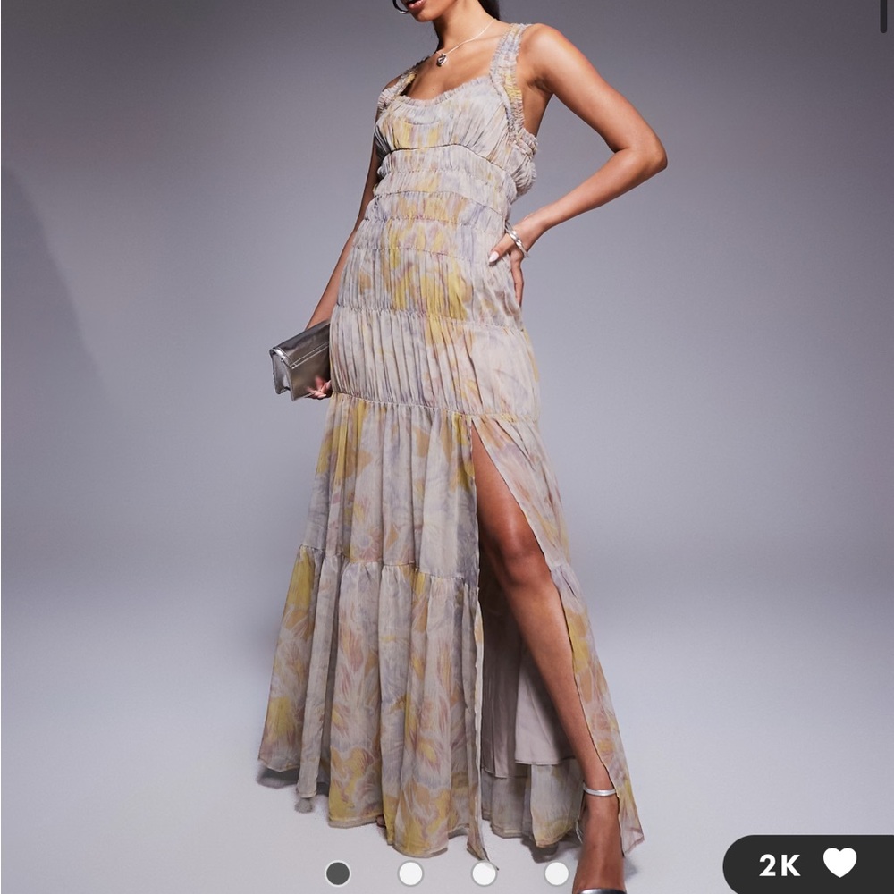 ASOS DESIGN shirred tiered ruffle trim maxi dress in floral print